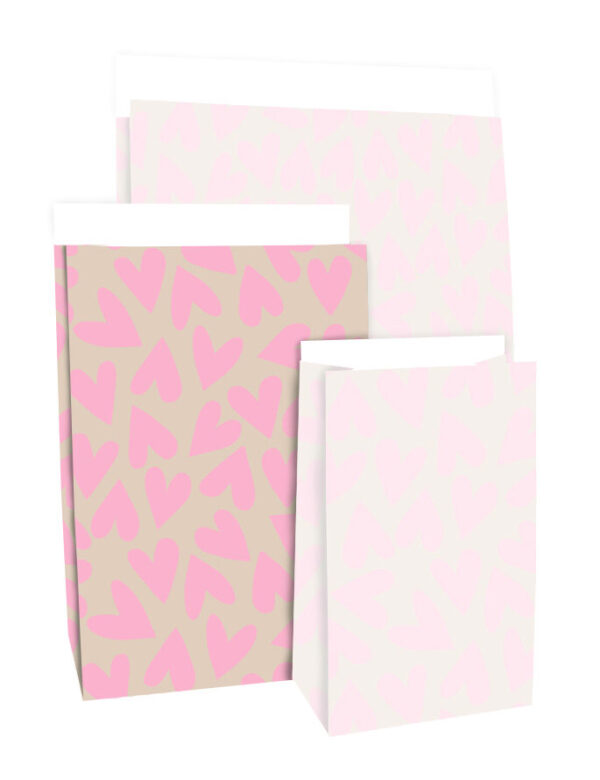 Blokbodemzakken - Hearts Blush Pink (17x10x25 cm) - 100 stuks - Afbeelding 4