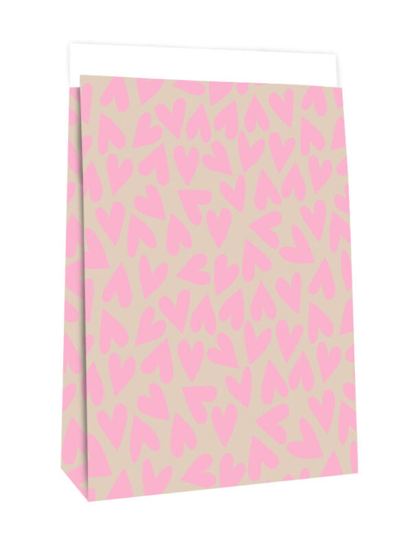 Blokbodemzakken - Hearts Blush Pink (27x15x34 cm) - 100 stuks