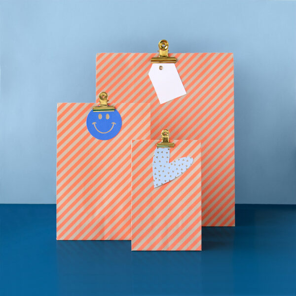 Blokbodemzakken - Stripes Salmon Orange (27x15x34 cm) - 100 stuks - Afbeelding 2