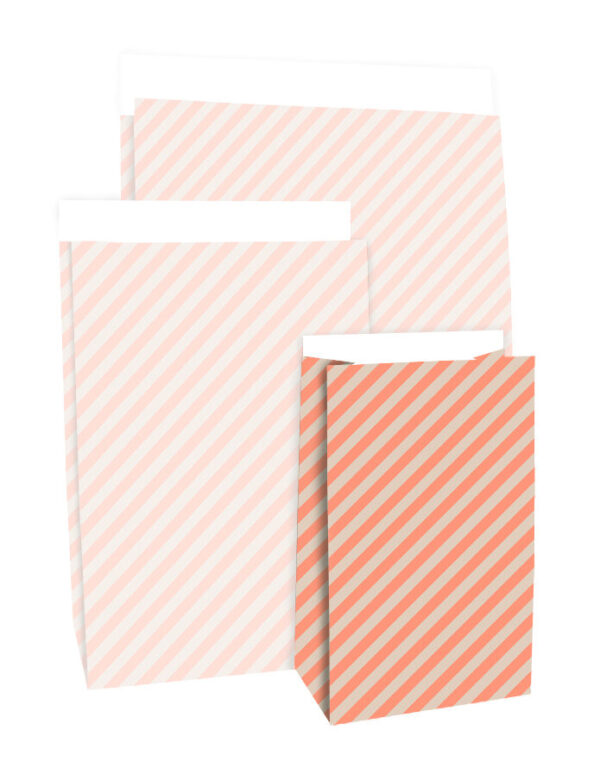 Blokbodemzakken - Stripes Salmon Orange (12x7x19 cm) - 100 stuks - Afbeelding 4