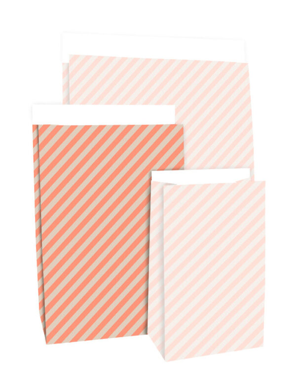 Blokbodemzakken - Stripes Salmon Orange (17x10x25 cm) - 100 stuks - Afbeelding 4