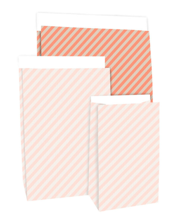 Blokbodemzakken - Stripes Salmon Orange (27x15x34 cm) - 100 stuks - Afbeelding 4