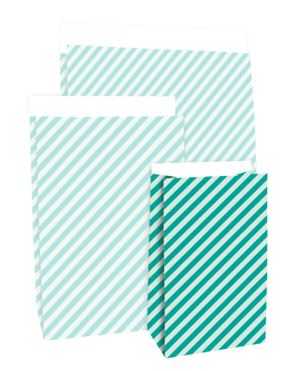 Blokbodemzakken - Stripes Turquoise Blue (12x7x19 cm) - 100 stuks - Afbeelding 4