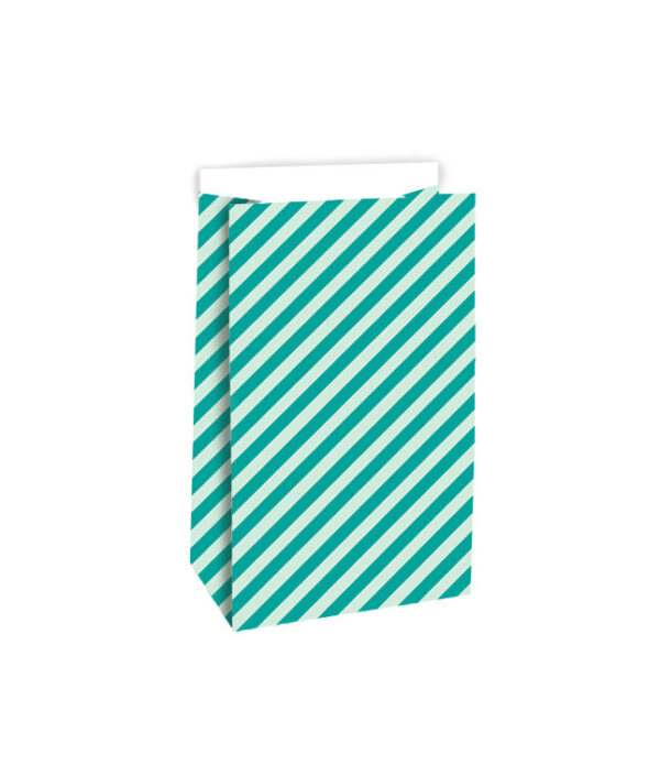 Blokbodemzakken - Stripes Turquoise Blue (12x7x19 cm) - 100 stuks