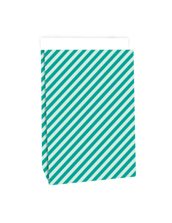 Blokbodemzakken - Stripes Turquoise Blue (17x10x25 cm) - 100 stuks