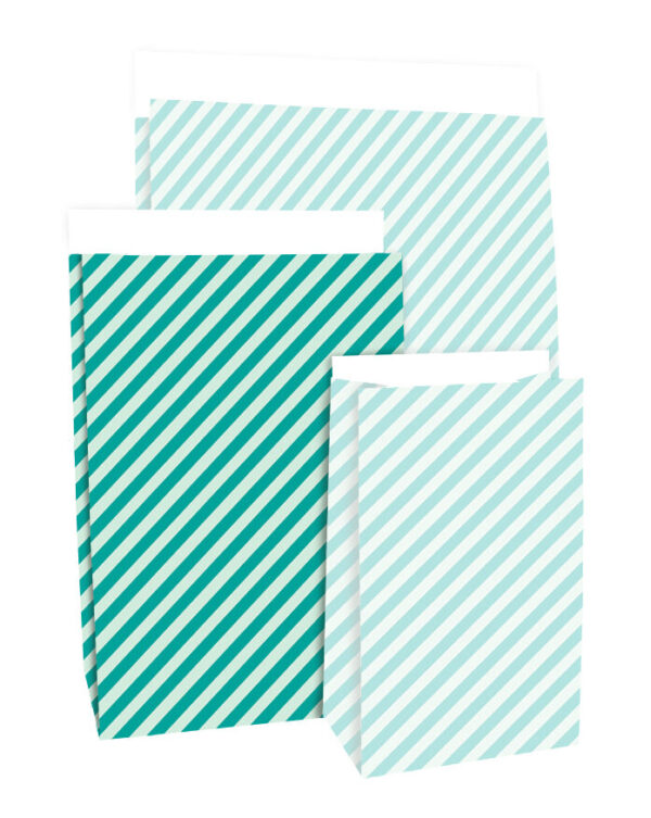 Blokbodemzakken - Stripes Turquoise Blue (17x10x25 cm) - 100 stuks - Afbeelding 4