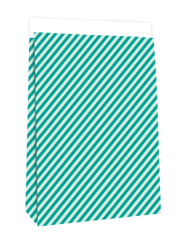 Blokbodemzakken - Stripes Turquoise Blue (27x15x34 cm) - 100 stuks