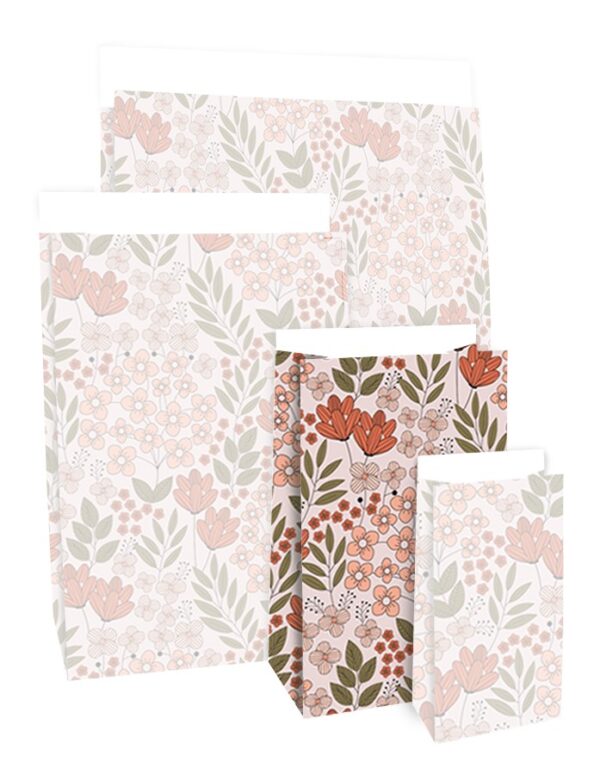 Blokbodemzakken - Flower Field Coral Red (12x7x19 cm) - 100 stuks - Afbeelding 4