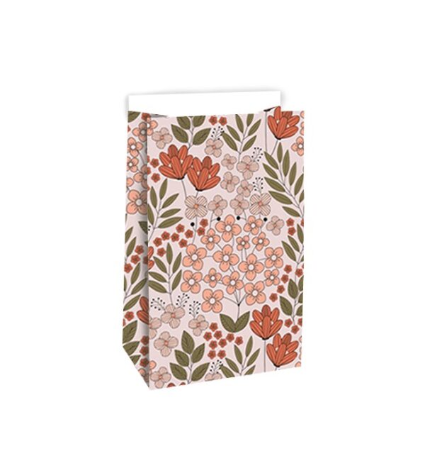 Blokbodemzakken - Flower Field Coral Red (12x7x19 cm) - 100 stuks