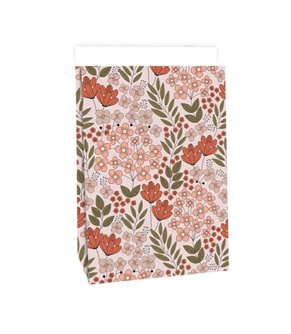 Blokbodemzakken - Flower Field Coral Red (17x10x25 cm) - 100 stuks