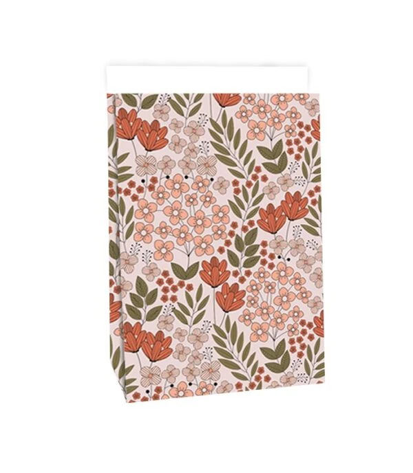 Blokbodemzakken - Flower Field Coral Red (17x10x25 cm) - 100 stuks