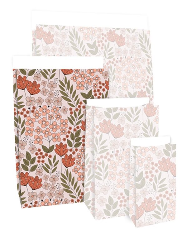 Blokbodemzakken - Flower Field Coral Red (17x10x25 cm) - 100 stuks - Afbeelding 4