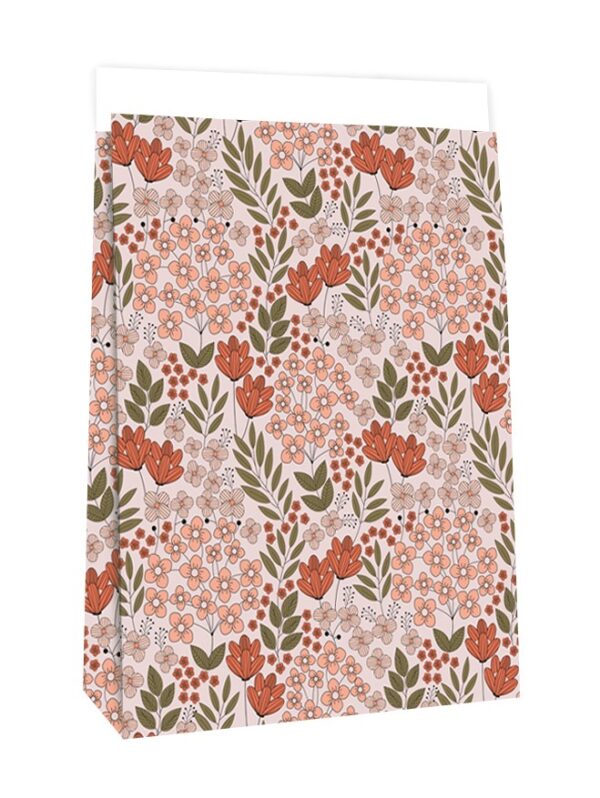 Blokbodemzakken - Flower Field Coral Red (27x15x34 cm) - 100 stuks