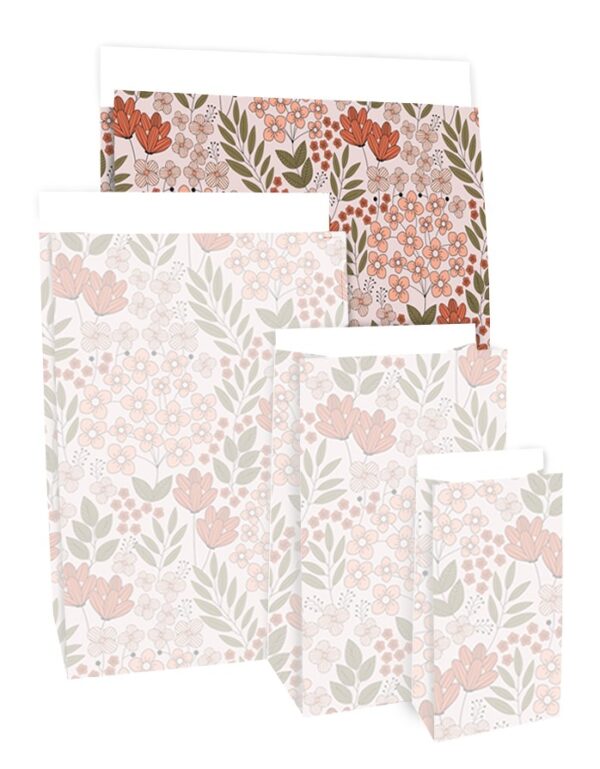 Blokbodemzakken - Flower Field Coral Red (27x15x34 cm) - 100 stuks - Afbeelding 4