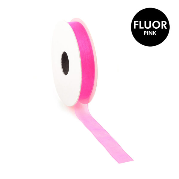 Stoffen Lint - Organza Fluor Roze (1,5 cm) - 20 meter