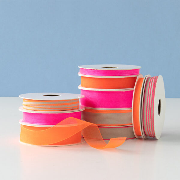 Stoffen Lint - Organza Fluor Roze (0,7 cm) - 50 meter - Afbeelding 2