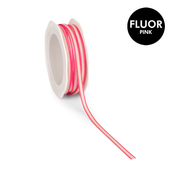 Stoffen Lint - Katoen -  Fluor Edge Roze (0,6 cm) - 20 meter