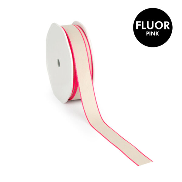 Stoffen Lint - Katoen -  Fluor Edge Roze (2 cm) - 20 meter