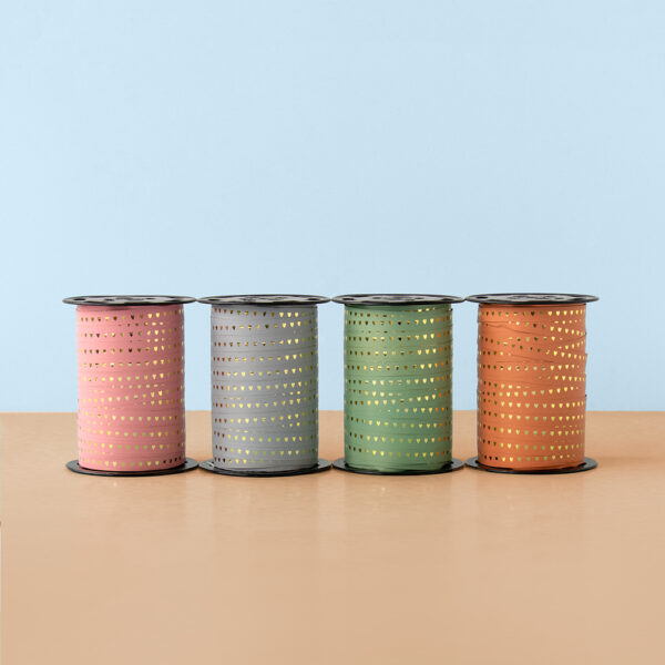 Cadeaulinten - Heart - Blue Grey - Peach (1 cm) - 180 meter - Afbeelding 3