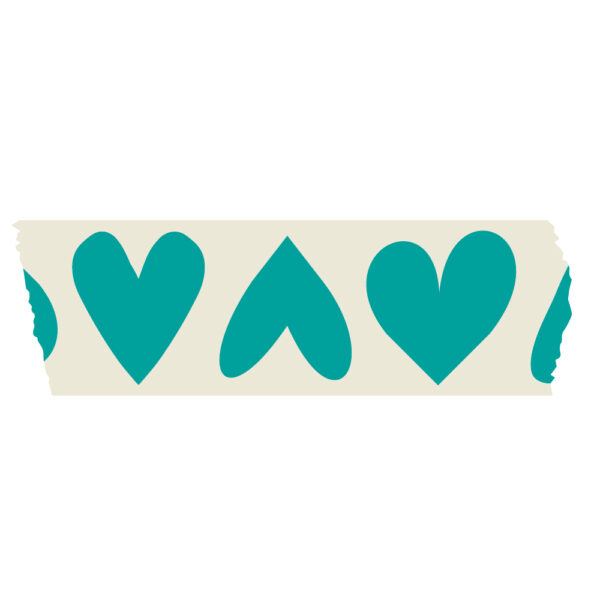 Paper Tape - Hearts - Turquoise (5 cm) - 50 meter - Afbeelding 2