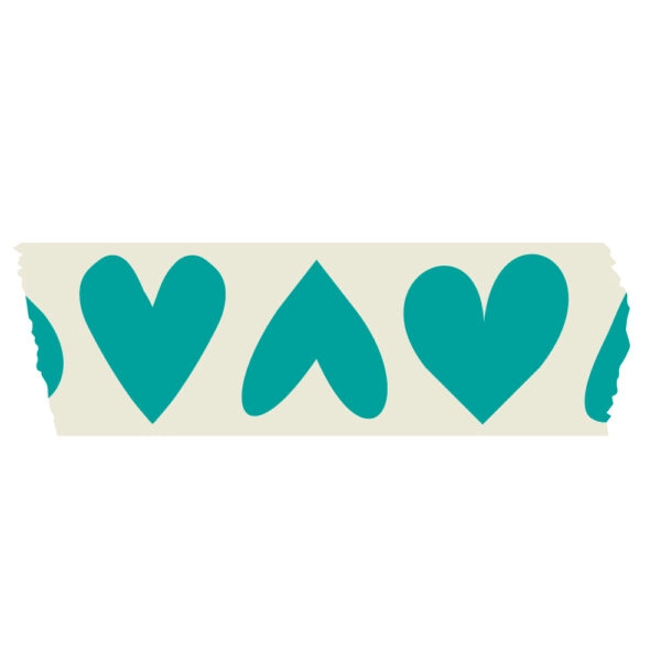 Paper Tape - Hearts - Turquoise (5 cm) - 50 meter - Afbeelding 2
