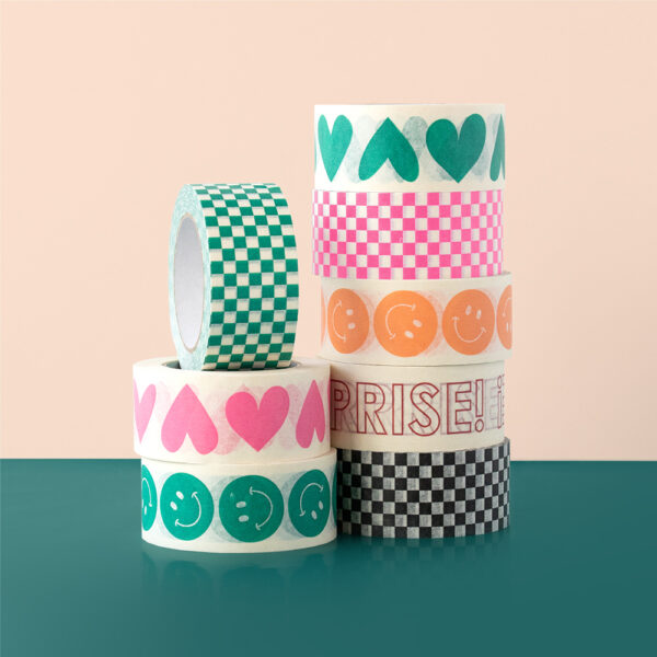 Paper Tape - Check - Turquoise (5 cm) - 50 meter - Afbeelding 3