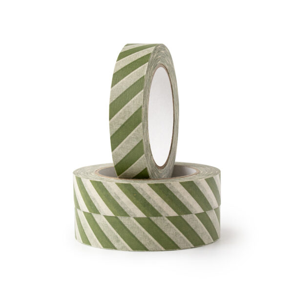 Paper Tape Small - Stripes - Forest Green (2,5 cm) - 50 meter - 3 rollen