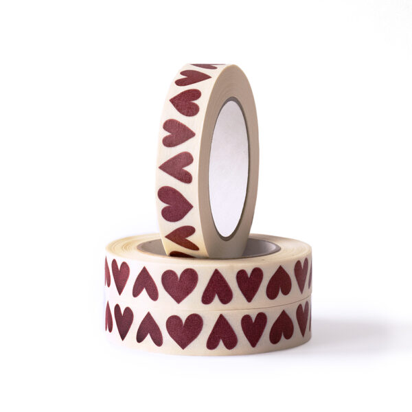 Paper Tape Small - Hearts - Beet Red (2,5 cm) - 50 meter - 3 rollen
