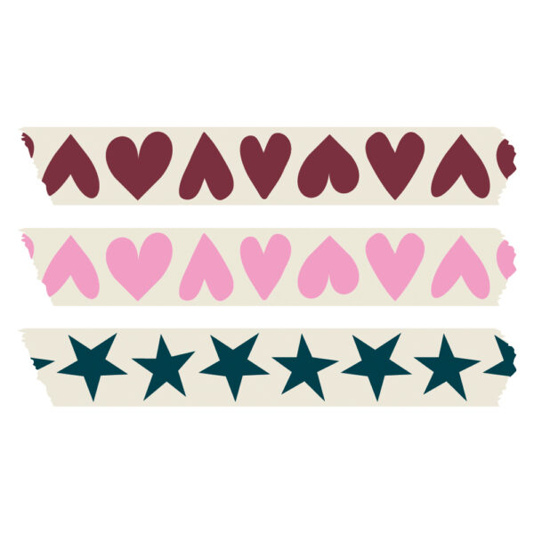Paper Tape Small - Mix Hearts / Star (2,5 cm) - 50 meter - 3 rollen - Afbeelding 2