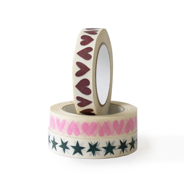 Paper Tape Small - Mix Hearts / Star (2,5 cm) - 50 meter - 3 rollen