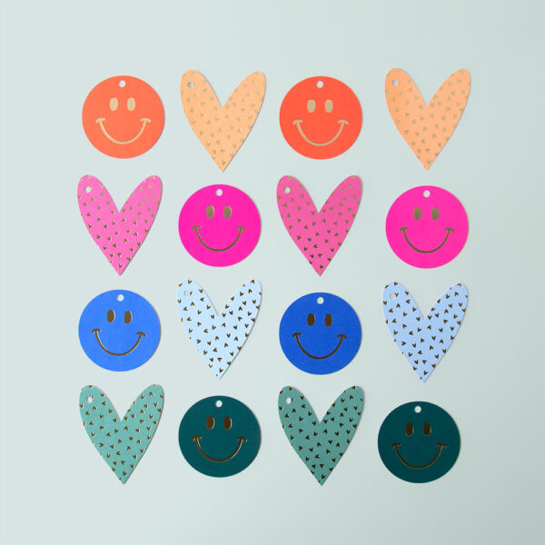 Cadeaulabels Multi - Smiley Gold Fluor (Ø 6,5 cm) - 100 stuks - Afbeelding 2