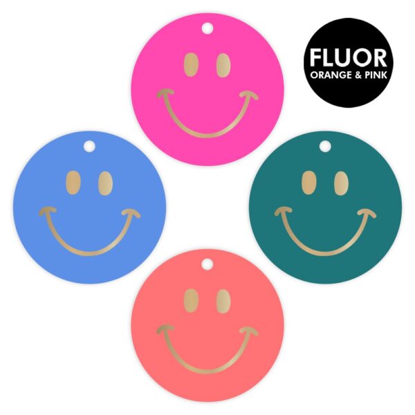 Cadeaulabels Multi - Smiley Gold Fluor (Ø 6,5 cm) - 100 stuks