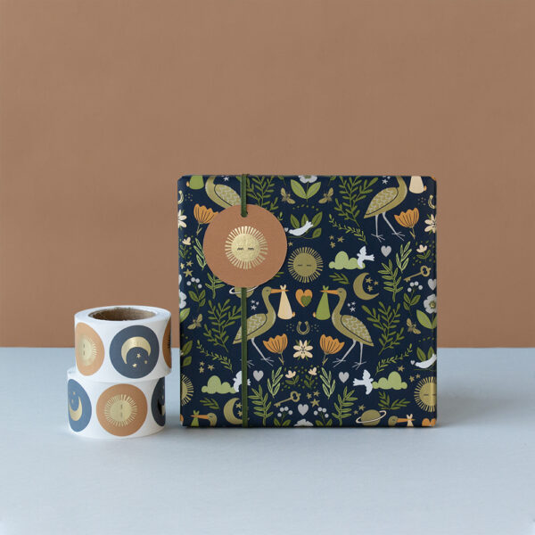 Cadeaustickers Duo - Sun / Moon Gold (Ø 3,5 cm) - 250 stuks - Afbeelding 3