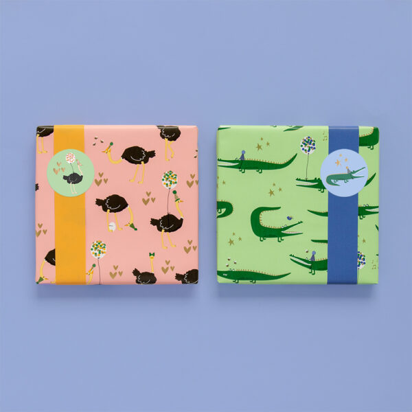 Cadeaustickers Duo - Ostrich / Crocodile Gold (Ø 5,5 cm) - 250 stuks - Afbeelding 4