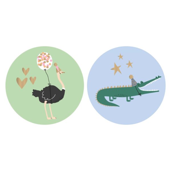 Cadeaustickers Duo - Ostrich / Crocodile Gold (Ø 5,5 cm) - 250 stuks