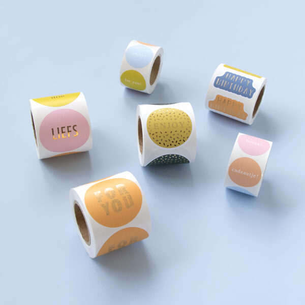 Cadeaustickers Duo - Enjoy Confetti Gold (Ø 5,5 cm) - 250 stuks - Afbeelding 3