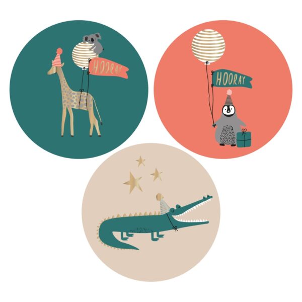 Cadeaustickers Multi - Party Animals Gold Happy (Ø 5,5 cm) - 250 stuks