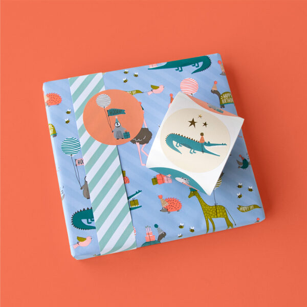 Cadeaustickers Multi - Party Animals Gold - Happy (Ø 5,5 cm) - 250 stuks - Afbeelding 3