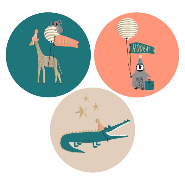 Cadeaustickers Multi - Party Animals Gold - Happy (Ø 5,5 cm) - 250 stuks