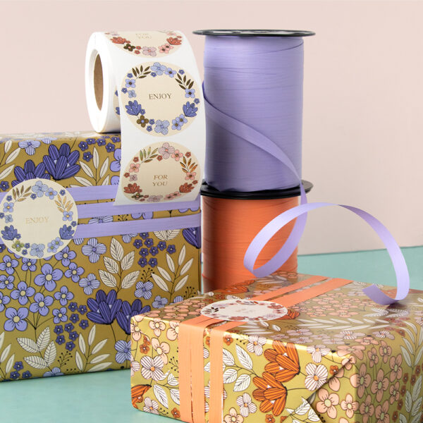 Cadeaustickers Duo - Flower Field Gold - Pink / Violet (Ø 5,5 cm) - 250 stuks - Afbeelding 3