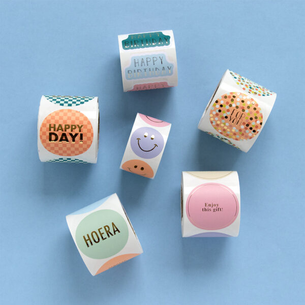 Cadeaustickers Duo - Check Text Gold (Ø 5,5 cm) - 250 stuks - Afbeelding 3