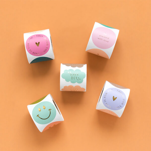 Cadeaustickers Multi - Text Gold - Happy (Ø 5,5 cm) - 250 stuks - Afbeelding 3