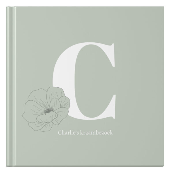 Ontwerp Je Eigen Kraambezoekboek Initial With Flower (1)
