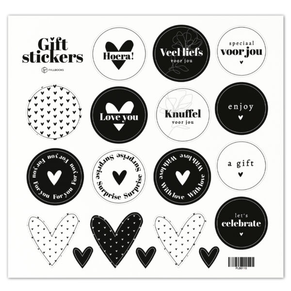 Fyllbooks Stickervel Gift Stickers Zwart Wit