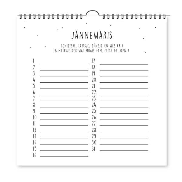 Verjaardagskalender Vierkant Krúskes Jannewaris