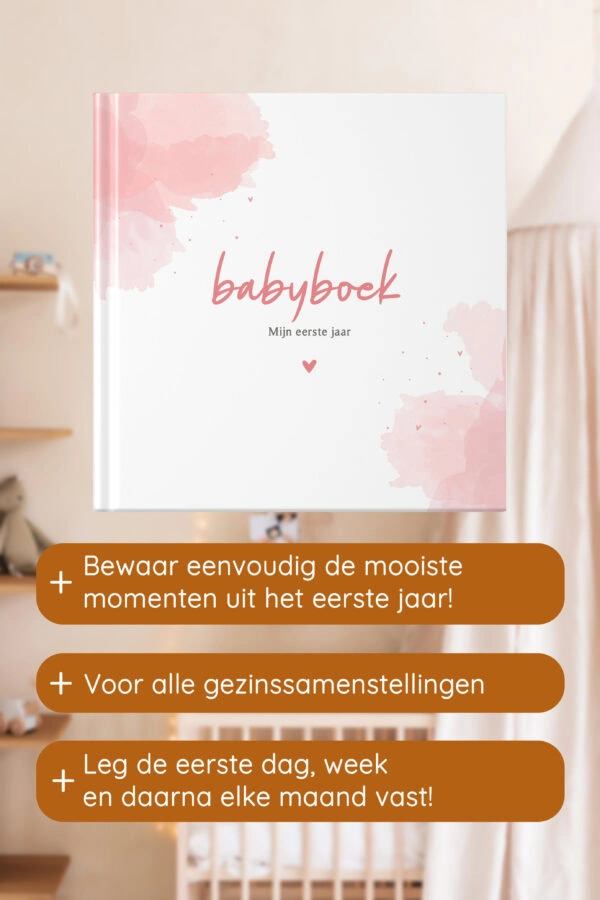 Babyboek Watercolour Roze Af1 Productgericht
