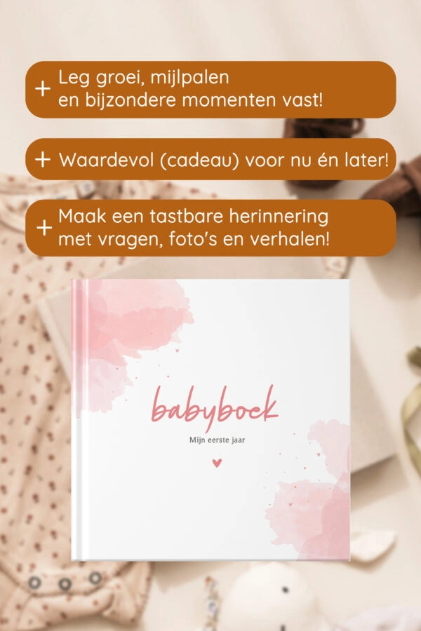 Babyboek Watercolour Roze Af2 Emotiegericht