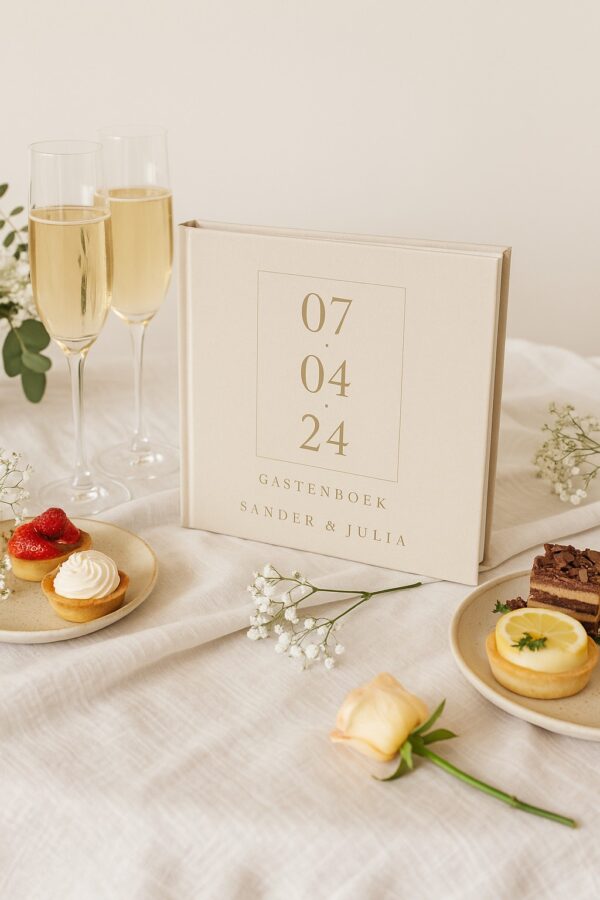 Ontwerp Je Eigen Gastenboek Bruiloft Modern Date Beige 20 Tot 196 Personen