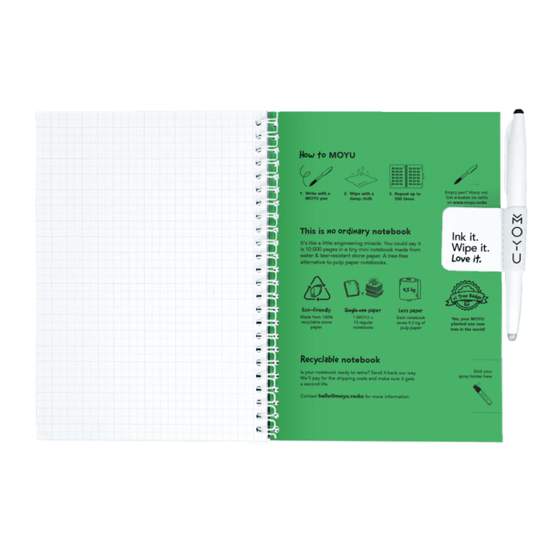 Moyu Uitwisbaar Notitieboek A5 – Flashy Moss – Inclusief Balpen, Wisdoekje En Penhouder (4)