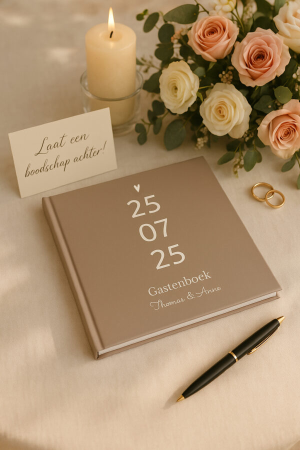 Ontwerp je eigen: Gastenboek bruiloft - Modern Date Taupe - 20 tot 196 personen - Afbeelding 3